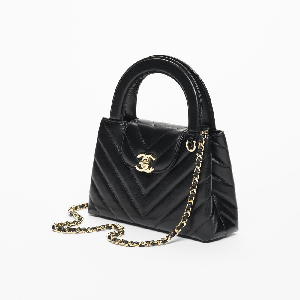 Chanel Mini shopping bag Shiny lambskin gold-tone metal AS4416 B23757 94305: Image 2