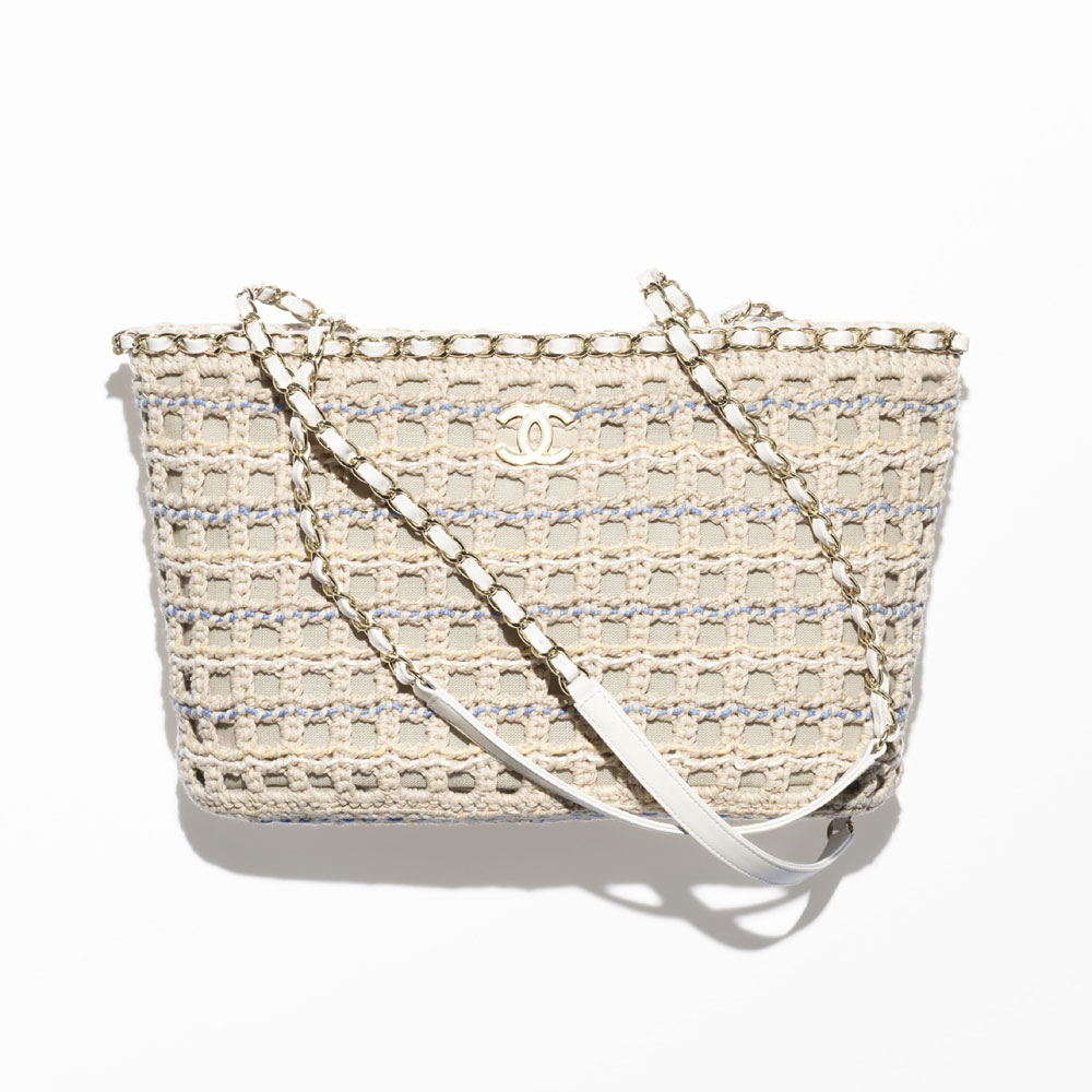 Chanel Small Shopping Bag Cotton Crochet Gold AS5235 B18697 NACUD: Image 1