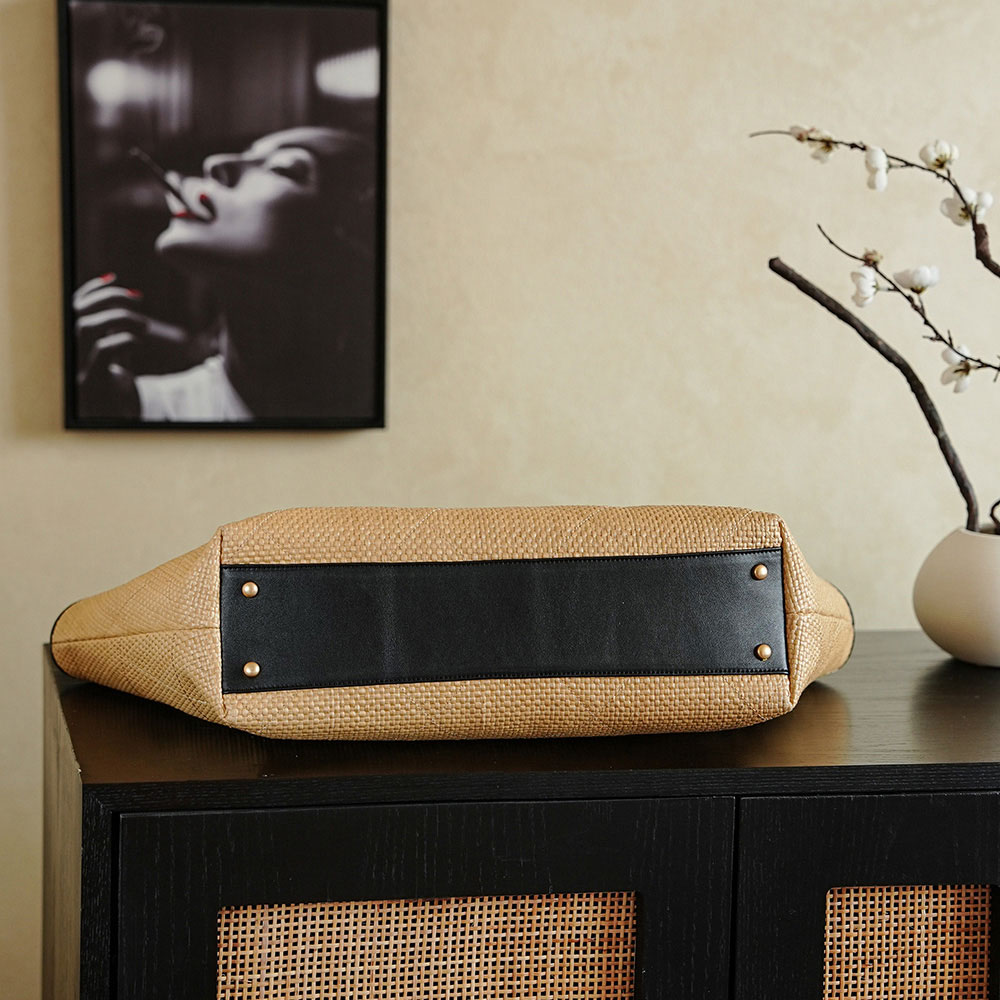 Chanel Maxi shopping bag Braided raffia calfskin gold metal AS5463 B22594 U5558: Image 3