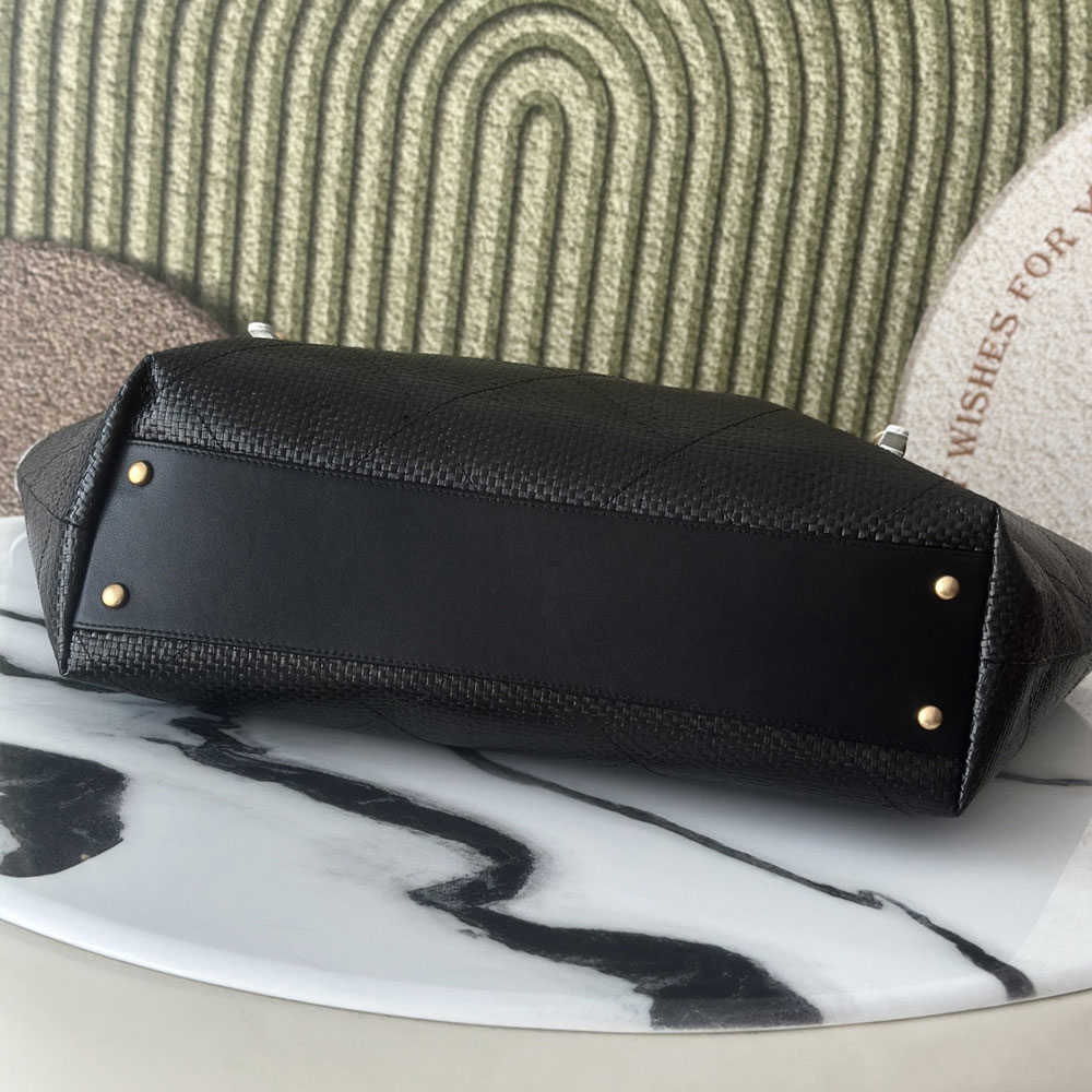 Chanel Maxi shopping bag Braided raffia calfskin gold metal AS5463 B22594 U5559: Image 3