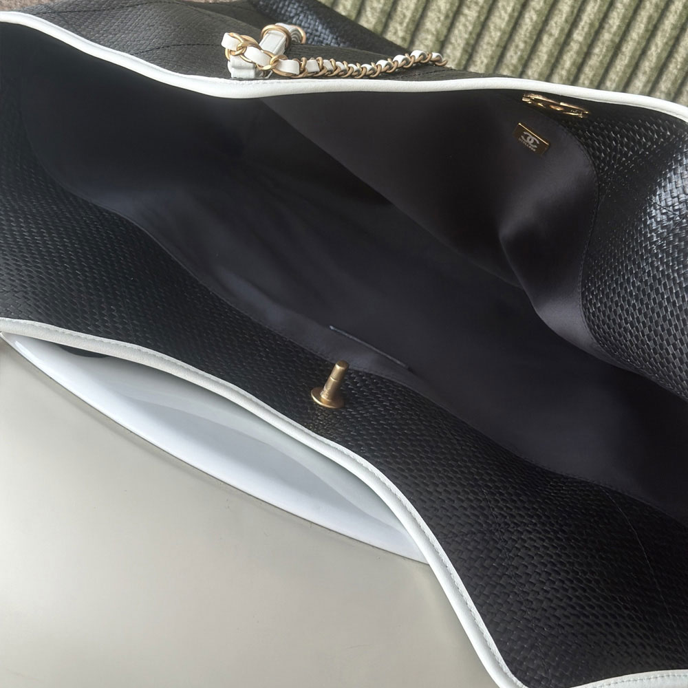 Chanel Maxi shopping bag Braided raffia calfskin gold metal AS5463 B22594 U5559: Image 4