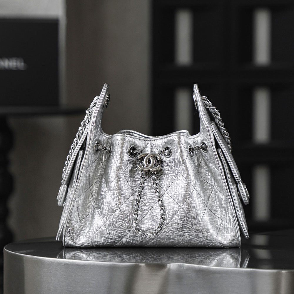 Chanel 25 mini bag Metallic grained calfskin silver metal AS5631 B22716 U5341: Image 1