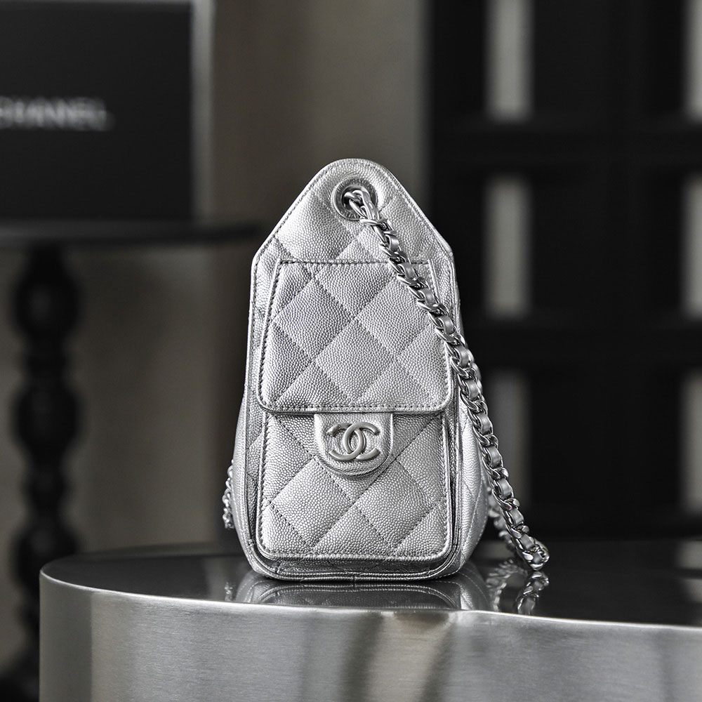 Chanel 25 mini bag Metallic grained calfskin silver metal AS5631 B22716 U5341: Image 2
