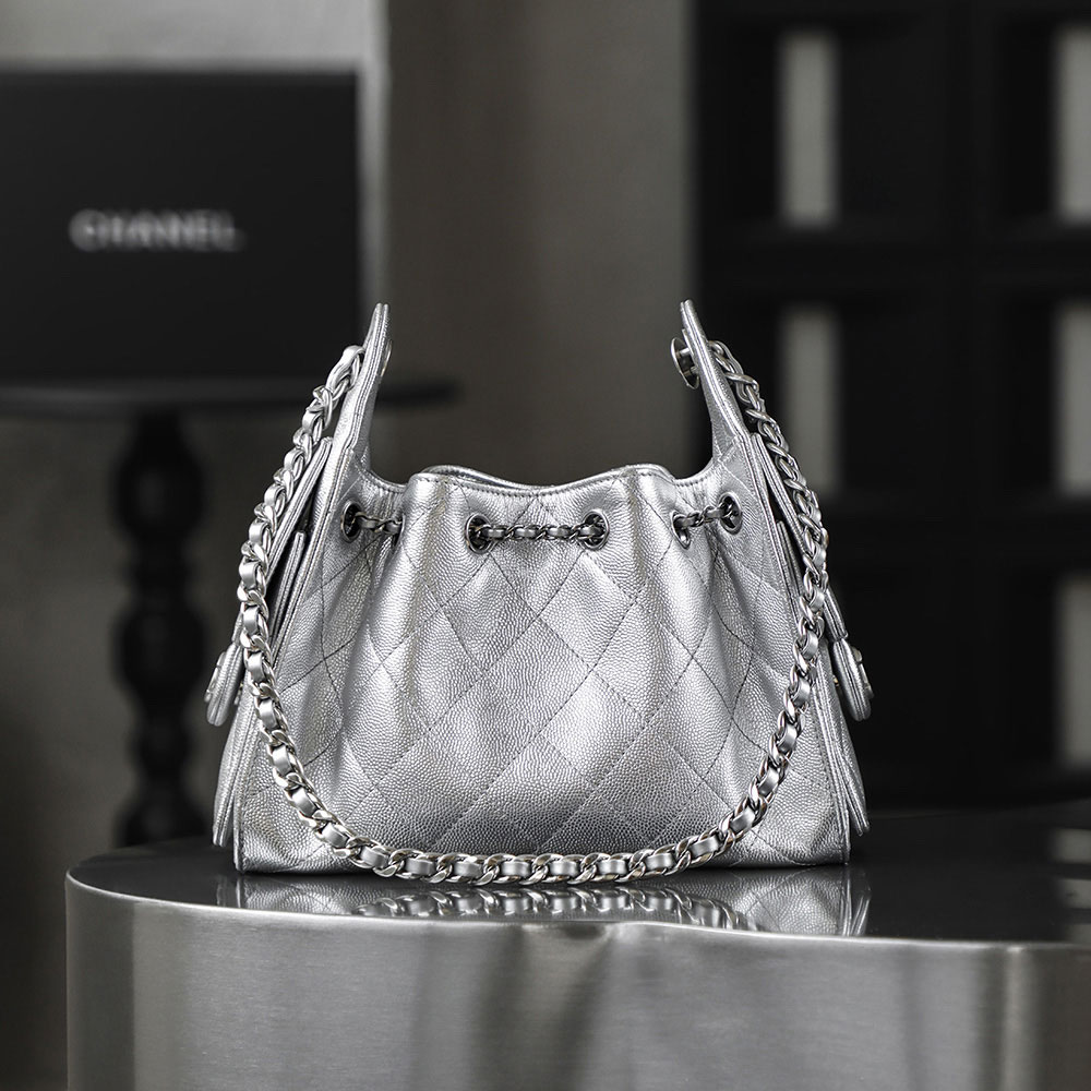 Chanel 25 mini bag Metallic grained calfskin silver metal AS5631 B22716 U5341: Image 3
