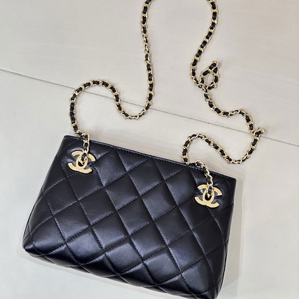 Chanel Small shopping bag Black Lambskin gold-tone AS6248 B24030 94035: Image 2