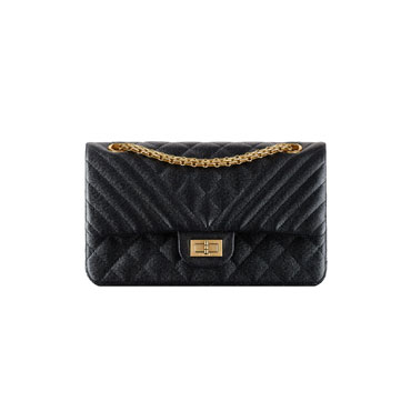 Chanel 2.55 flap bag grained calfskin gold metal black A37586 Y25498 94305