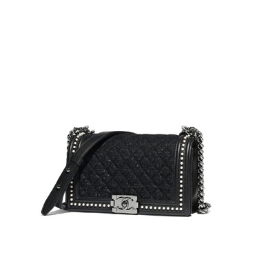 boy chanel bag tweed calf imitation pearls ruthenium A67086 Y83826 K1035