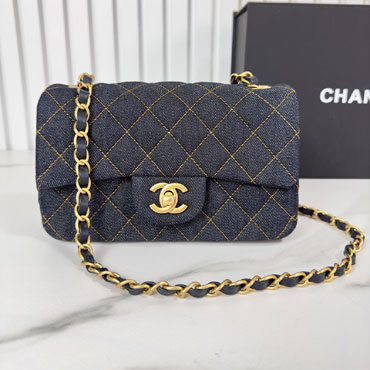Chanel Mini classic handbag Denim gold-tone metal A69900 B23660 U7663