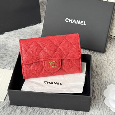 Chanel Classic Card Holder Red Grained Shiny Calfskin AP4096 B10583 NQ339