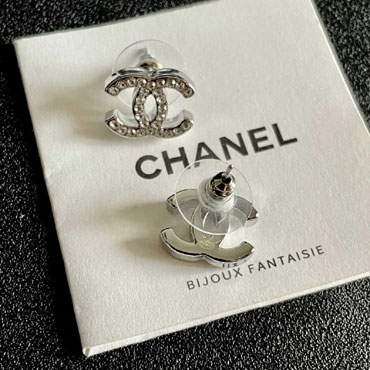 Chanel Swarovski Silver CC Logo Crystal Piercing Earrings J1612
