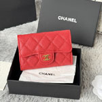 Chanel Classic Card Holder Red Grained Shiny Calfskin AP4096 B10583 NQ339