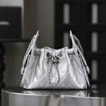 Chanel 25 mini bag Metallic grained calfskin silver metal AS5631 B22716 U5341