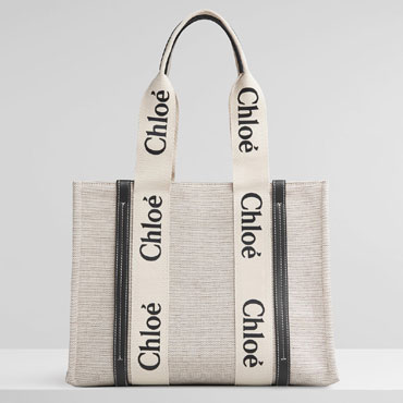 Chloe Medium Woody Tote Bag In Cotton Canvas Ribbon CHC21US383E6691J