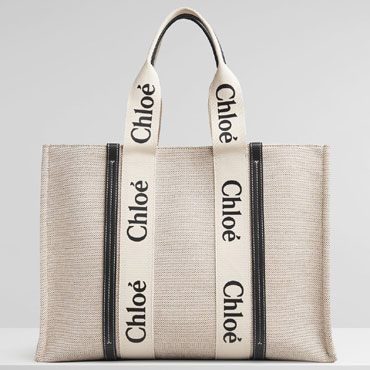 Chloe Large Woody Tote Bag In Canvas Calfskin Ribbon CHC21US382E6691J