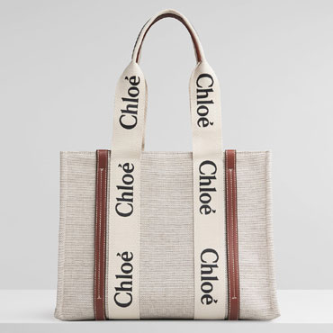 Chloe Medium Woody Tote Bag Canvas Calfskin CHC21US383E6690U