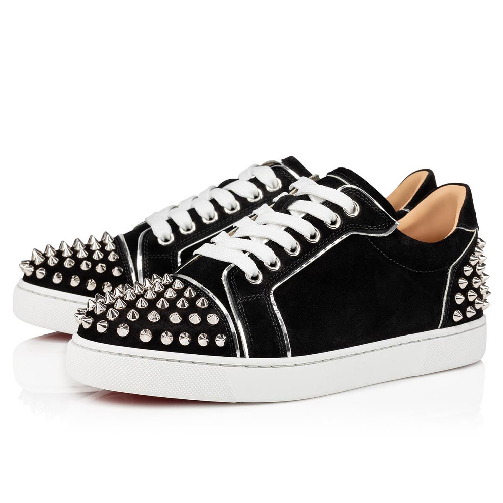 Christian Louboutin Vieira 2 Black Silver Veau Velours Sneaker 1201527BK65: Image 1