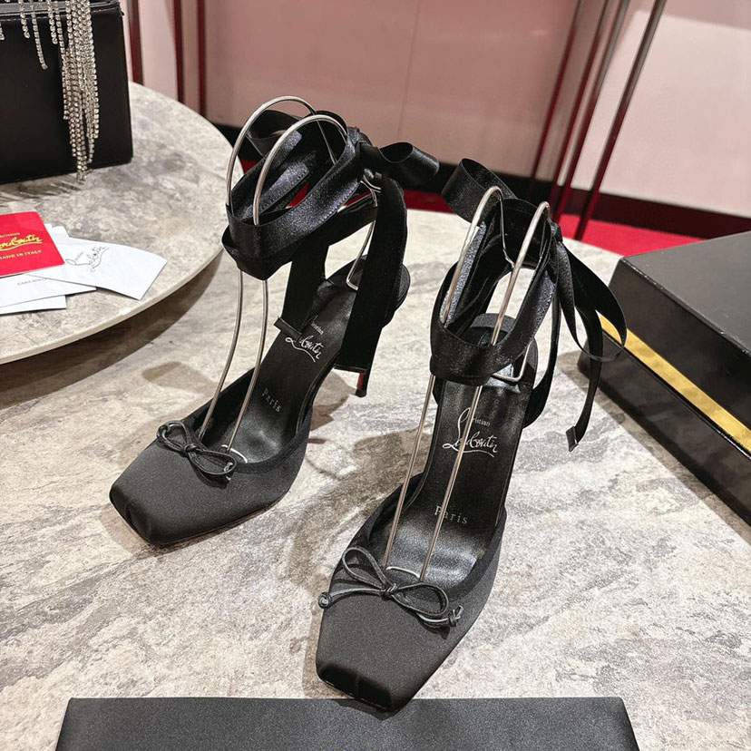 Christian Louboutin Cassia Lace Up 100mm Strappy pumps in Black 1250498B439: Image 1