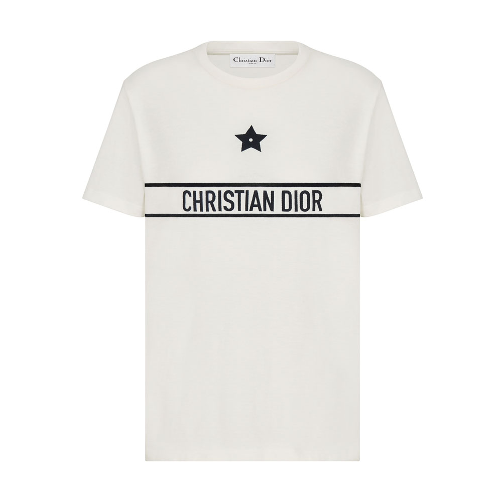 Dior T-Shirt White Cotton Jersey with Signature 323T06A4414 X0200: Image 1