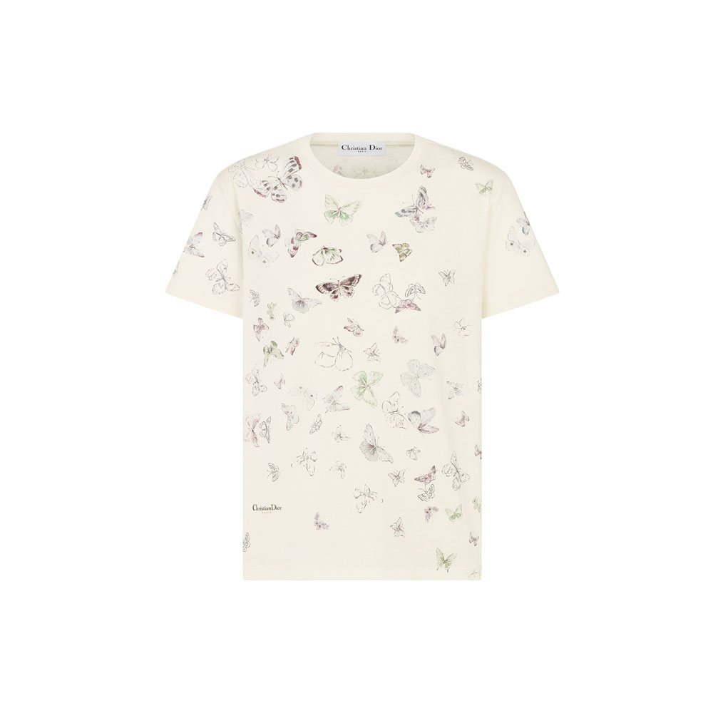 T-Shirt Beige Cotton Jersey Multicolor Dioresque Butterfly Motif 613T07A4263 X1846: Image 1