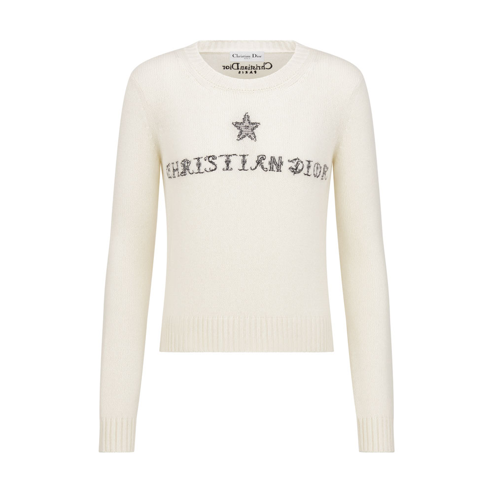 Sweater White Cashmere Knit with Black Dior Alphabet Motif 614S57A0053 X0930: Image 1