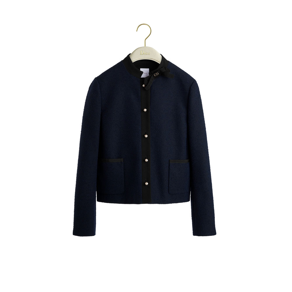 Dior Cropped Jacket Navy Blue Virgin Wool Cotton Blend Boucle 621V07A1761 X5645: Image 1
