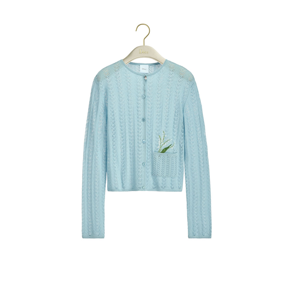 Dior Fitted Cardigan Blue Cotton Blend Crochet 624G03X5007 X5045: Image 1