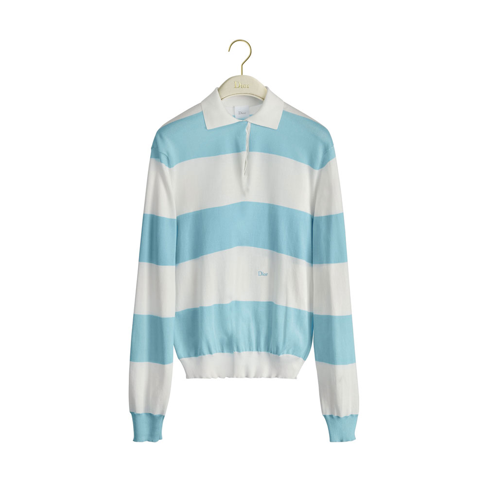 Dior Mariniere Long Sleeved Polo Shirt Blue and White Cotton Knit 624S11A7072 X5801: Image 1