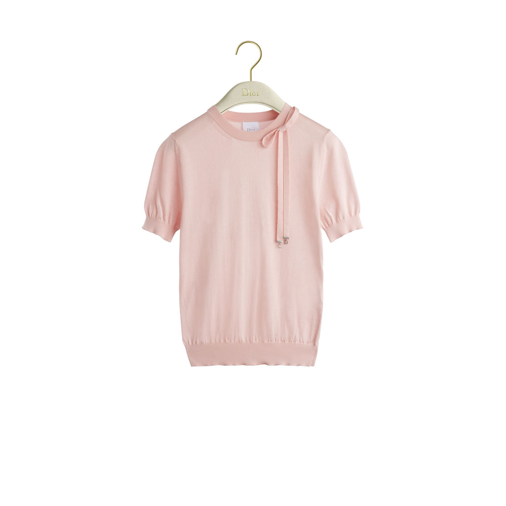 Dior Short Sleeved Fitted Sweater Pink Silk Knit 624S23A6014 X4100: Image 1