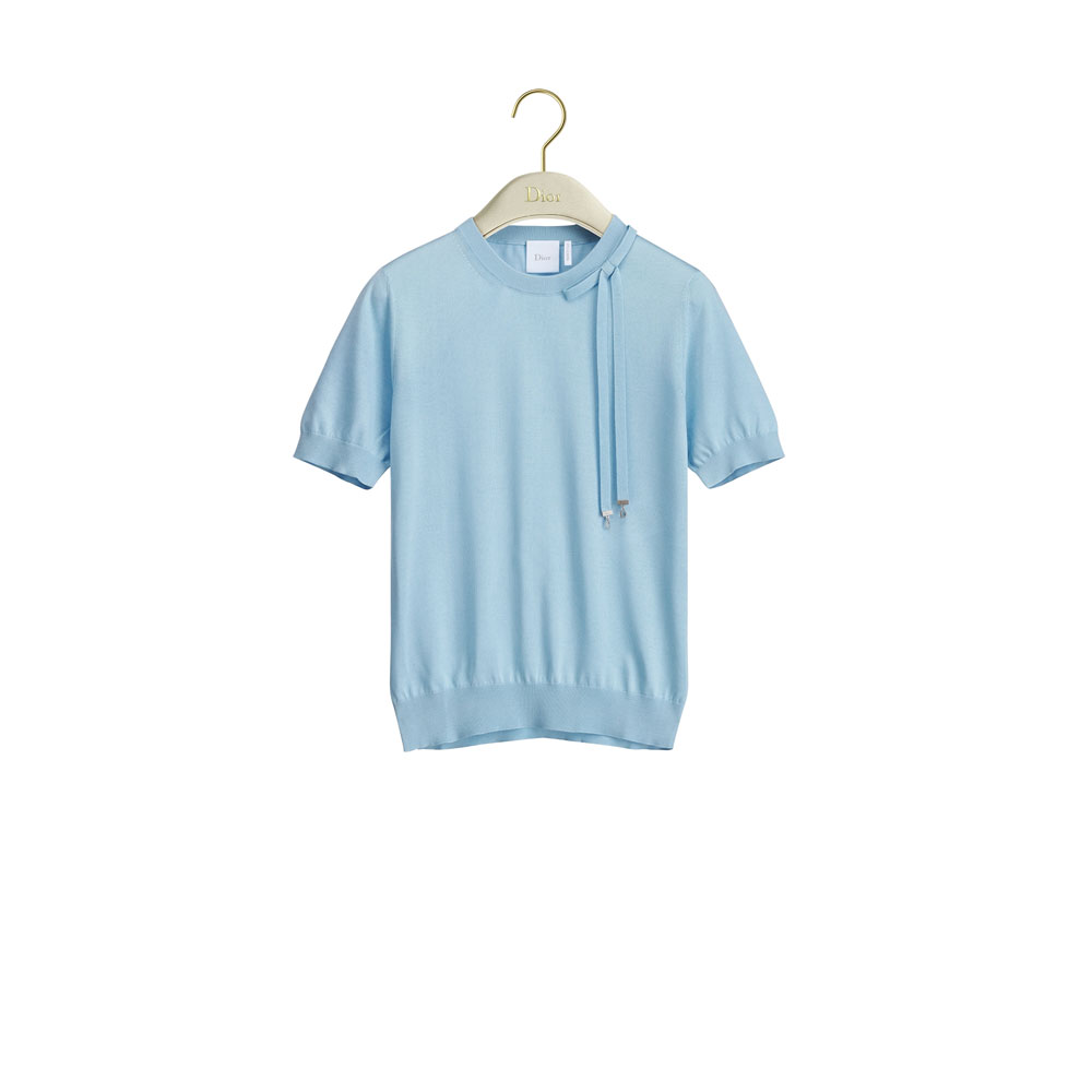 Dior Short Sleeved Fitted Sweater Sky Blue Silk Knit 624S23A6014 X5020: Image 1