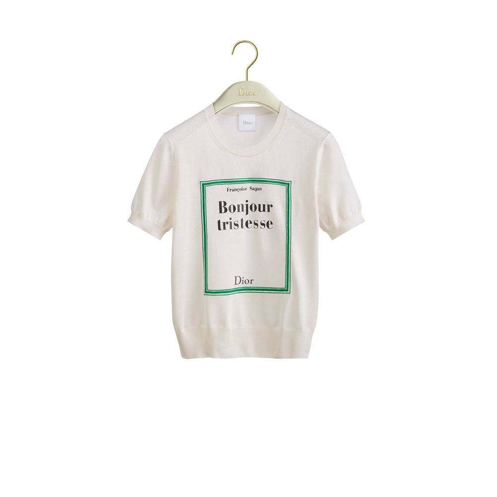 Dior Book Cover Short-Sleeved Sweater White and Green Silk Knit 624S24B6015 X0100: Image 1