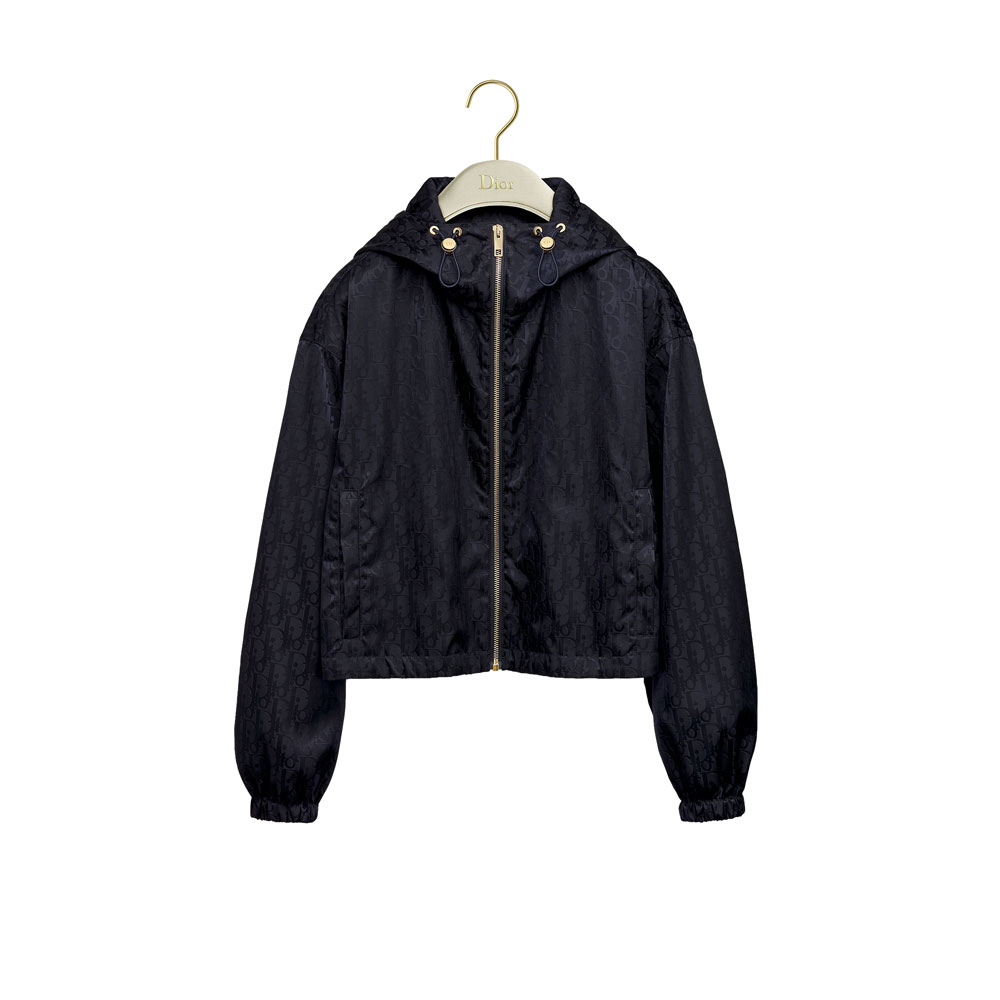 Zipped Cropped Jacket Navy Blue Dior Oblique Technical Taffeta 627C24A2661 X5899: Image 1