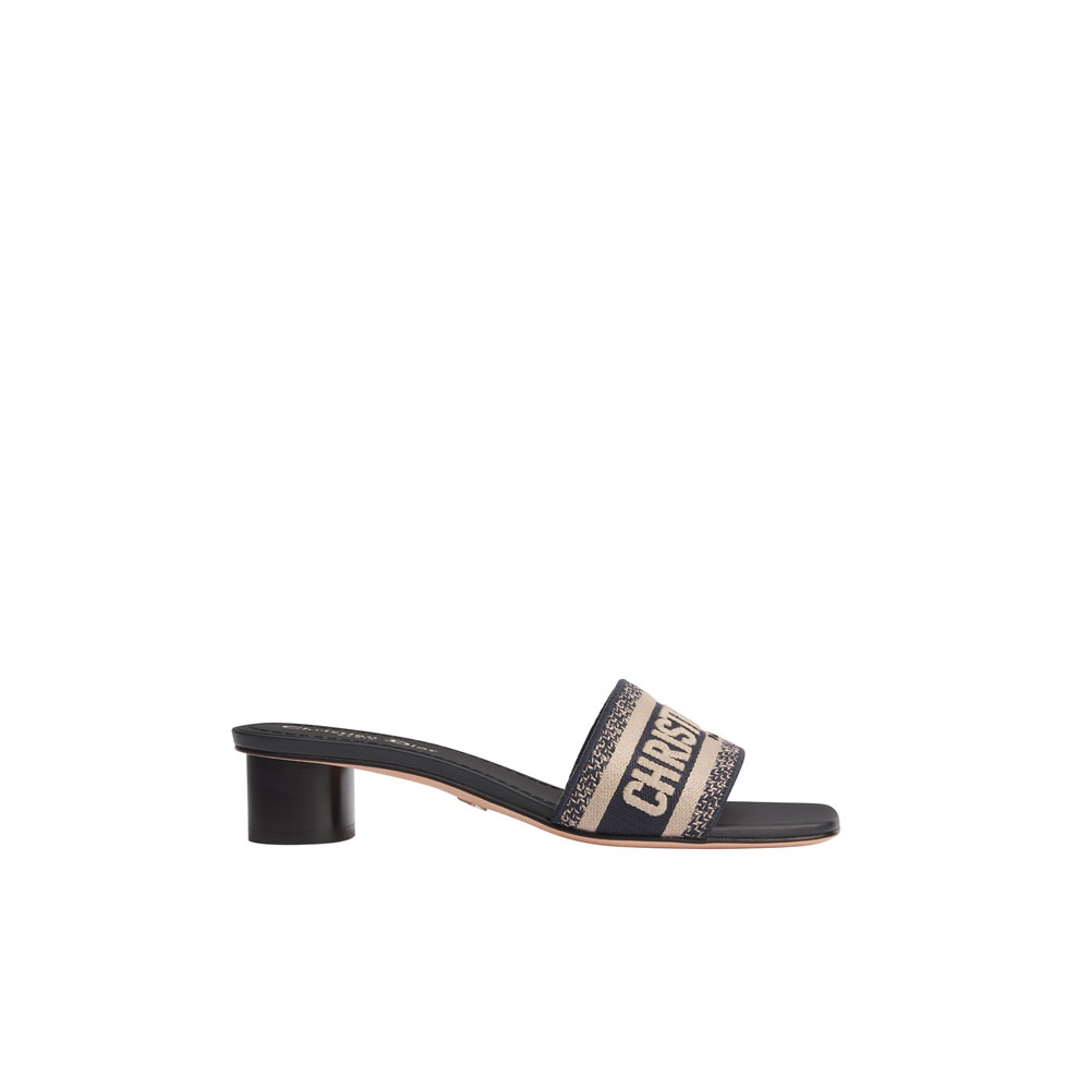 Dior Dway Heeled Slide Deep Blue Embroidered Cotton KCQ915ERC S56B: Image 1