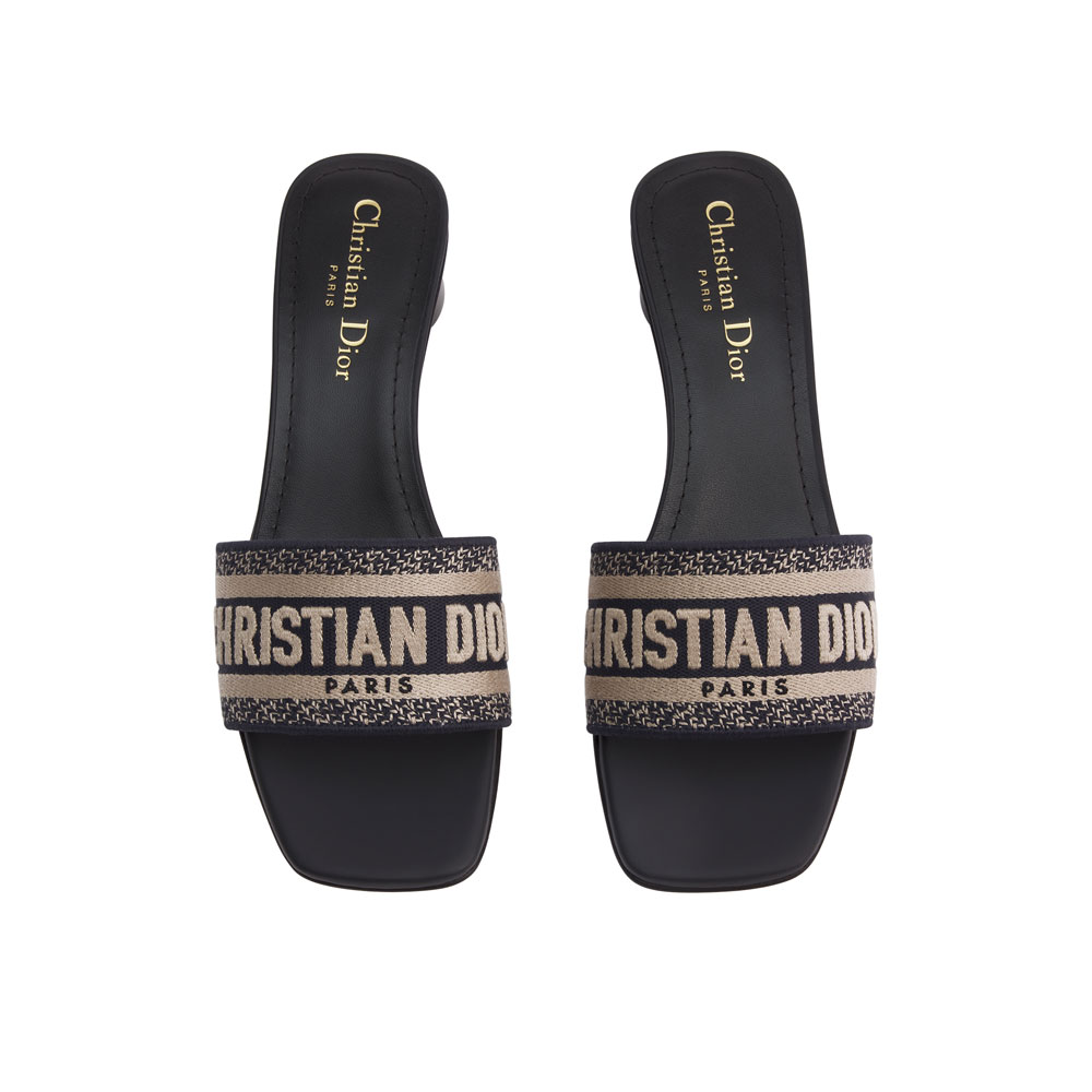 Dior Dway Heeled Slide Deep Blue Embroidered Cotton KCQ915ERC S56B: Image 2