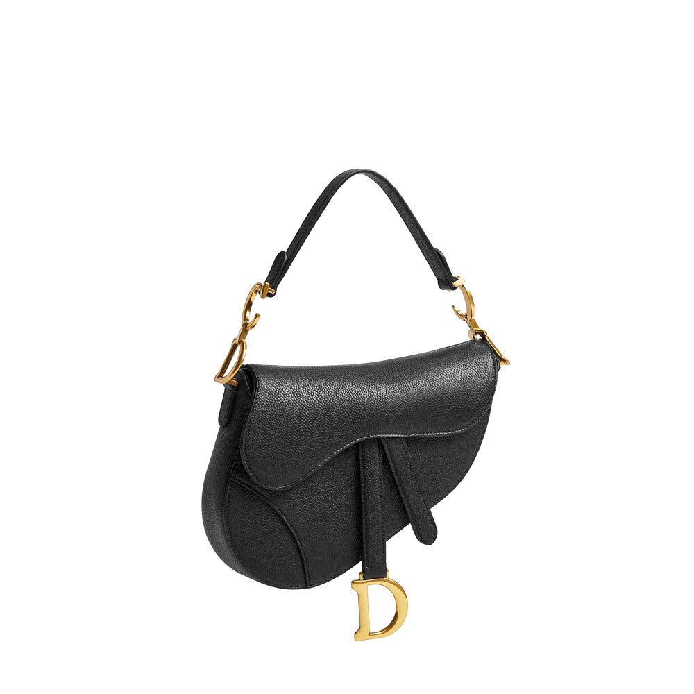 Dior Small Saddle Bag with Strap Black Grained Calfskin M0457CUQW M900: Image 1