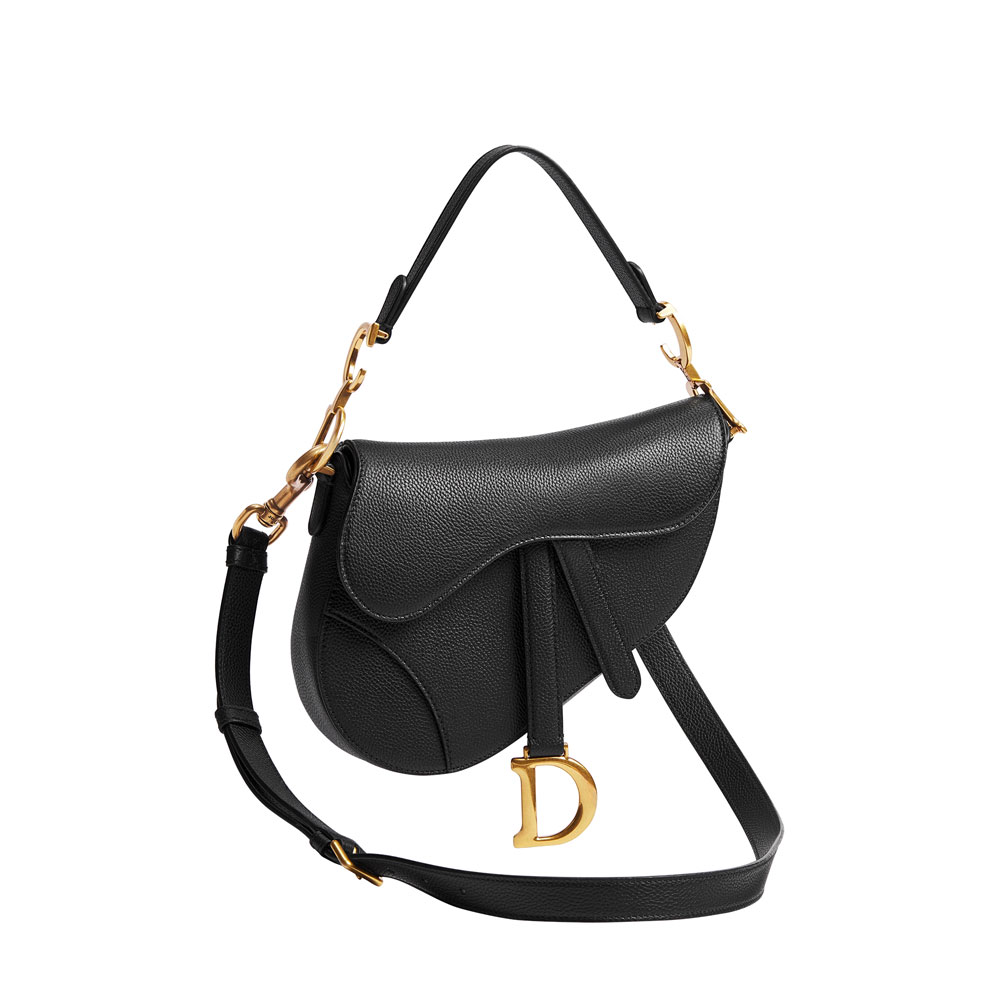 Dior Small Saddle Bag with Strap Black Grained Calfskin M0457CUQW M900: Image 2