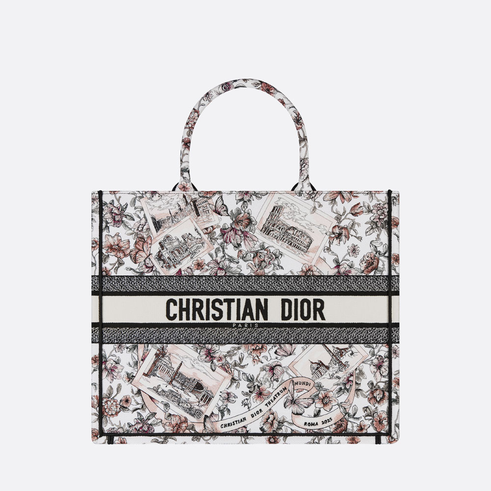 Large Dior Book Tote Pink Souvenir de Rome Embroidery M1286ZEQD M03I: Image 1