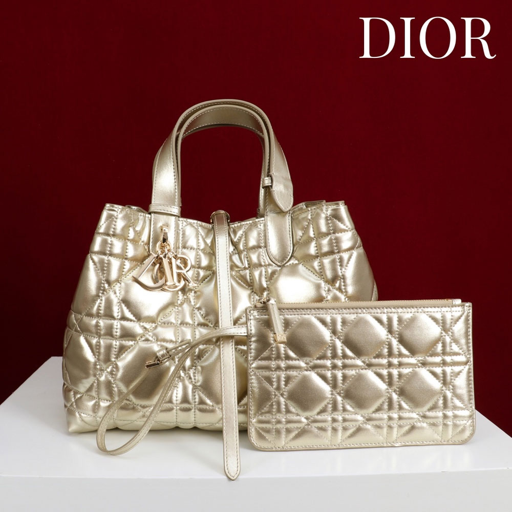 Medium Dior Toujours Bag Metallic Gold Macrocannage Calfskin M2821ONRU M25J: Image 1