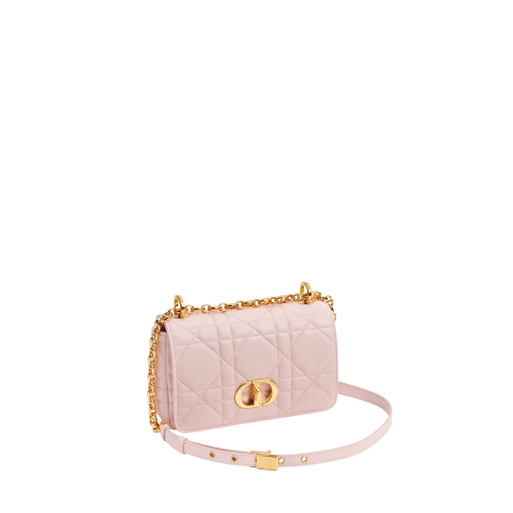 Small Soft Dior Caro Bag Powder Pink Macrocannage Lambskin M9252UHPA M413: Image 2