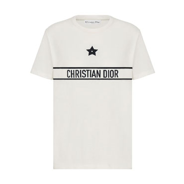 Dior T-Shirt White Cotton Jersey with Signature 323T06A4414 X0200