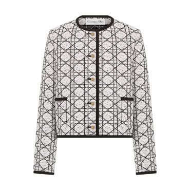 Dior Macrocannage Cropped Jacket Black White Wool Blend Tweed 611V58A7895 X0930