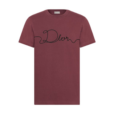 Dior Ribbon T-Shirt Regular Fit Burgundy Cotton Jersey 613J668A0677 C387