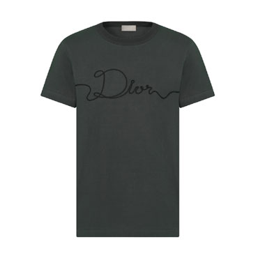 Dior Ribbon T-Shirt Regular Fit Deep Gray Cotton Jersey 613J668A0677 C889