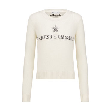 Sweater White Cashmere Knit with Black Dior Alphabet Motif 614S57A0053 X0930