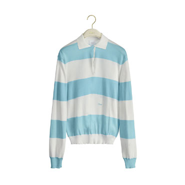 Dior Mariniere Long Sleeved Polo Shirt Blue and White Cotton Knit 624S11A7072 X5801