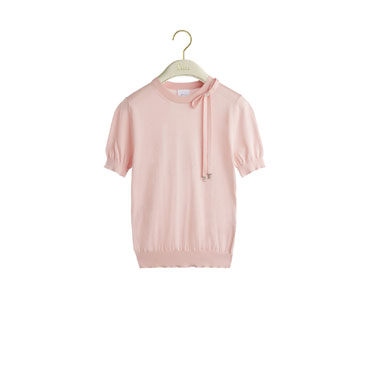 Dior Short Sleeved Fitted Sweater Pink Silk Knit 624S23A6014 X4100