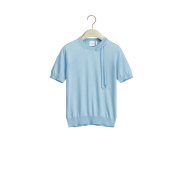 Dior Short Sleeved Fitted Sweater Sky Blue Silk Knit 624S23A6014 X5020