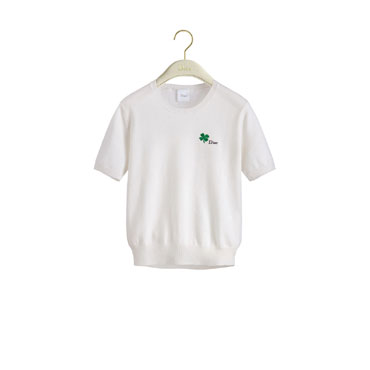 Dior Short Sleeved Fitted Sweater White Wool Knit 624S24A2103 X0100