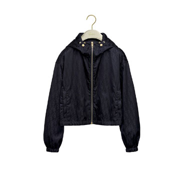 Zipped Cropped Jacket Navy Blue Dior Oblique Technical Taffeta 627C24A2661 X5899