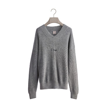 Sweater with Dior Embroidery Relaxed Fit Gray Wool Alpaca Knit 683M629A4002 C889