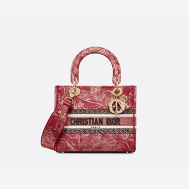 Medium Lady D-Lite Bag Metallic Red Dior Brocart Embroidery M0565ORWL M33E